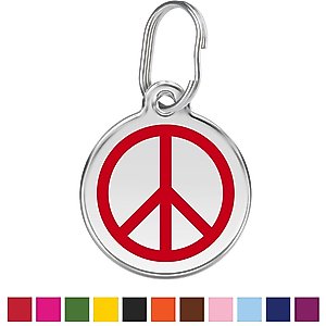 Red Dingo Peace Sign Stainless Steel Personalized Dog & Cat ID Tag, Red, Large