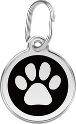 Red Dingo Paw Print Stainless Steel Personalized Dog & Cat ID Tag, Black, Medium
