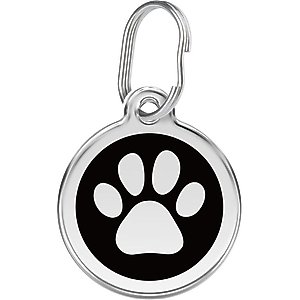Red Dingo Paw Print Stainless Steel Personalized Dog & Cat ID Tag, Black, Medium