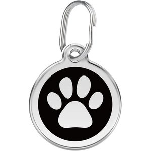 Red Dingo Paw Print Stainless Steel Personalized Dog & Cat ID Tag, Black, Large
