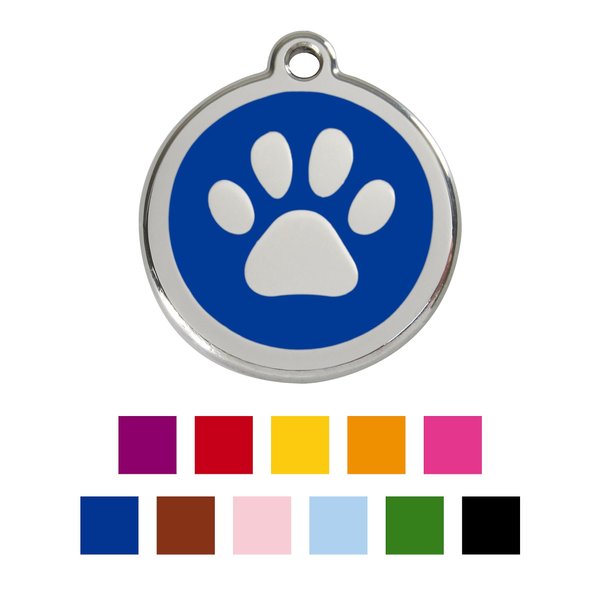 Red Dingo Paw Print Stainless Steel Personalized Dog & Cat ID Tag, Dark Blue, Medium slide 1 of 6