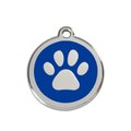 Red Dingo Paw Print Stainless Steel Personalized Dog & Cat ID Tag, Dark Blue, Medium