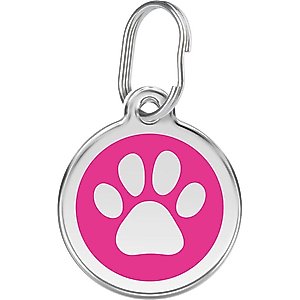 Red Dingo Paw Print Stainless Steel Personalized Dog & Cat ID Tag, Hot Pink, Large