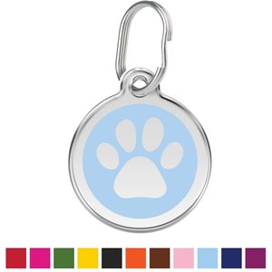 Red Dingo Paw Print Stainless Steel Personalized Dog & Cat ID Tag, Light Blue, Large