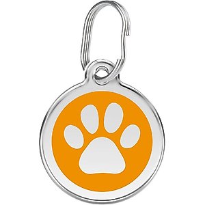 Red Dingo Paw Print Stainless Steel Personalized Dog & Cat ID Tag, Orange, Small