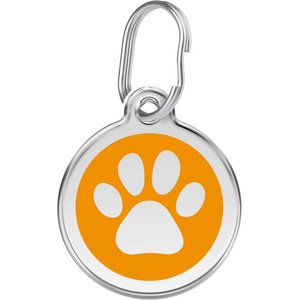 Red Dingo Paw Print Stainless Steel Personalized Dog & Cat ID Tag, Orange, Medium