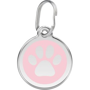 Red Dingo Paw Print Stainless Steel Personalized Dog & Cat ID Tag, Pink, Large