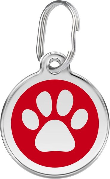 Red Dingo Paw Print Stainless Steel Personalized Dog & Cat ID Tag, Red, Large slide 1 of 7