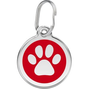 Red Dingo Paw Print Stainless Steel Personalized Dog & Cat ID Tag, Red, Large