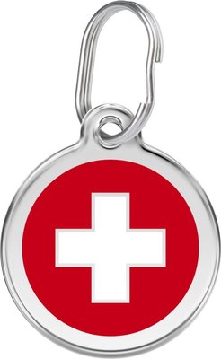 Red Dingo Swiss Flag Stainless Steel Personalized Dog & Cat ID Tag, slide 1 of 1
