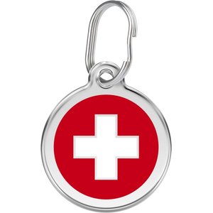 Red Dingo Swiss Flag Stainless Steel Personalized Dog & Cat ID Tag, Large