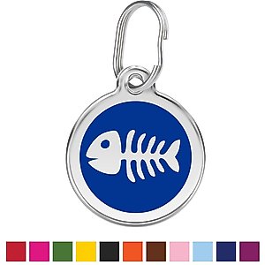 Red Dingo Skeleton Fish Stainless Steel Personalized Cat ID Tag, Dark Blue, Large