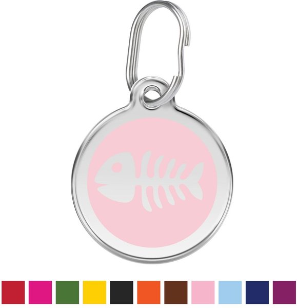 Red Dingo Skeleton Fish Stainless Steel Personalized Dog & Cat ID Tag, Pink, Small slide 1 of 6
