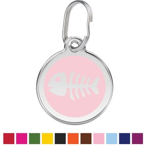 Red Dingo Skeleton Fish Stainless Steel Personalized Dog & Cat ID Tag, Pink, Small