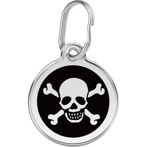 Red Dingo Skull & Crossbones Stainless Steel Personalized Dog & Cat ID Tag, Black, Small
