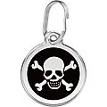 Red Dingo Skull & Crossbones Stainless Steel Personalized Dog & Cat ID Tag, Black, Medium