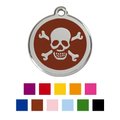 Red Dingo Skull & Crossbones Stainless Steel Personalized Dog & Cat ID Tag, Brown, Small