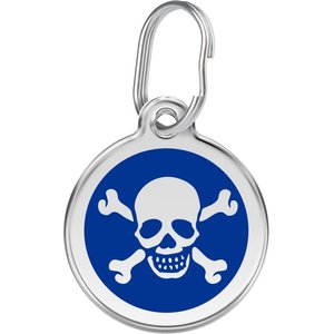 Red Dingo Skull & Crossbones Stainless Steel Personalized Dog & Cat ID Tag, Blue, Small