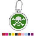 Red Dingo Skull & Crossbones Stainless Steel Personalized Dog & Cat ID Tag, Green, Medium