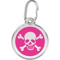 Red Dingo Skull & Crossbones Stainless Steel Personalized Dog & Cat ID Tag, Hot Pink, Medium