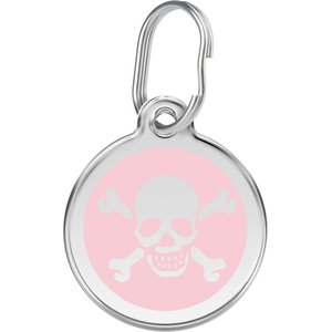 Red Dingo Skull & Crossbones Stainless Steel Personalized Dog & Cat ID Tag, Pink, Small