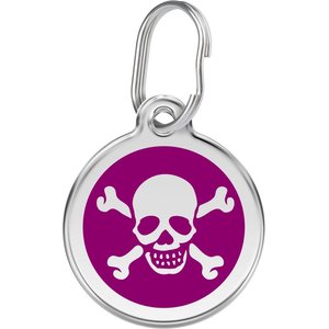 Red Dingo Skull & Crossbones Stainless Steel Personalized Dog & Cat ID Tag, Purple, Medium