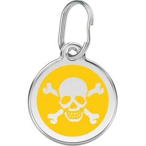 Red Dingo Skull & Crossbones Stainless Steel Personalized Dog & Cat ID Tag, Yellow, Small