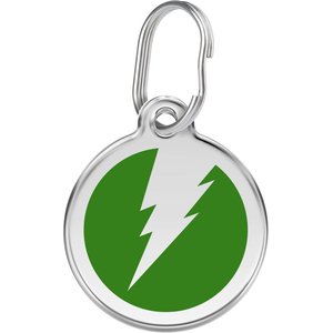 Red Dingo Lightning Bolt Stainless Steel Personalized Dog & Cat ID Tag, Green, Small