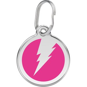 Red Dingo Lightning Bolt Stainless Steel Personalized Dog & Cat ID Tag, Hot Pink, Medium