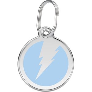 Red Dingo Lightning Bolt Stainless Steel Personalized Dog & Cat ID Tag, Light Blue, Small