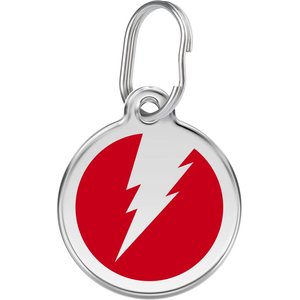 Red Dingo Lightning Bolt Stainless Steel Personalized Dog & Cat ID Tag, Red, Medium