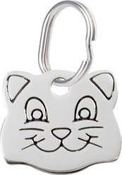 Red Dingo Cat Face Personalized Silver Stainless Steel Cat ID Tag, Small
