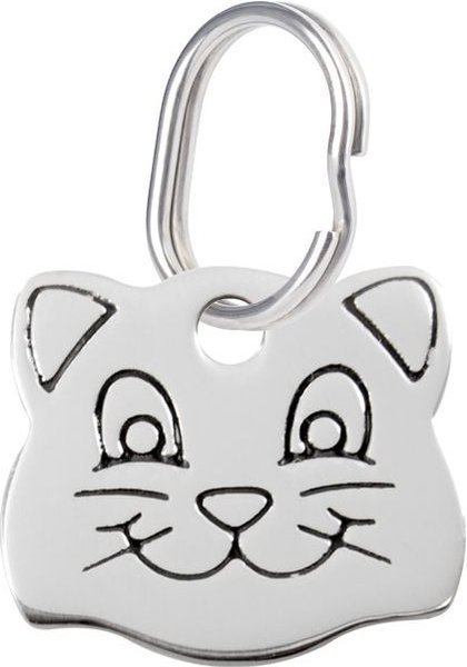 Red Dingo Cat Face Personalized Silver Stainless Steel Cat ID Tag, Small slide 1 of 6