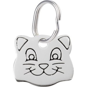 Red Dingo Cat Face Personalized Silver Stainless Steel Cat ID Tag, Small