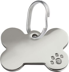 Red Dingo Bone Crystal Diamante Stainless Steel Personalized Dog ID Tag, Medium