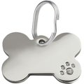 Red Dingo Bone Crystal Diamante Stainless Steel Personalized Dog ID Tag, Medium