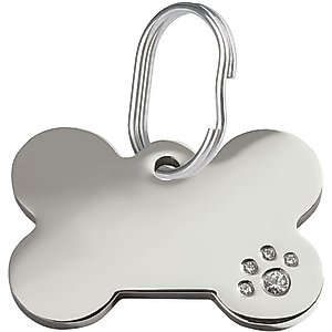 Red Dingo Bone Crystal Diamante Stainless Steel Personalized Dog ID Tag, Large