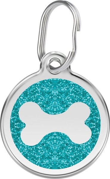 Red Dingo Glitter Bone Stainless Steel Personalized Dog & Cat ID Tag, Aqua, Small slide 1 of 6