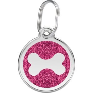 Red Dingo Glitter Bone Stainless Steel Personalized Dog & Cat ID Tag, Pink, Large