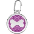 Red Dingo Glitter Bone Stainless Steel Personalized Dog & Cat ID Tag, Purple, Medium