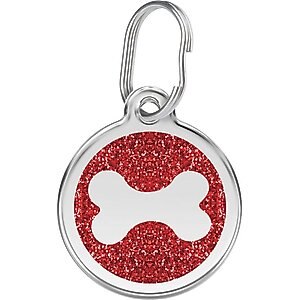 Red Dingo Glitter Bone Stainless Steel Personalized Dog ID Tag, Red, Large
