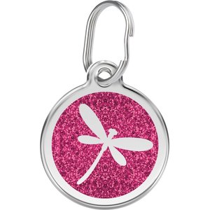 Red Dingo Glitter Dragonfly Stainless Steel Personalized Dog & Cat ID Tag, Pink, Small