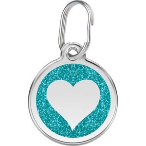 Red Dingo Glitter Heart Stainless Steel Personalized Dog & Cat ID Tag, Aqua, Medium
