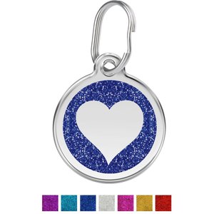 Red Dingo Glitter Heart Stainless Steel Personalized Dog & Cat ID Tag, Blue, Large
