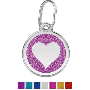 Red Dingo Glitter Heart Stainless Steel Personalized Dog & Cat ID Tag, Purple, Medium