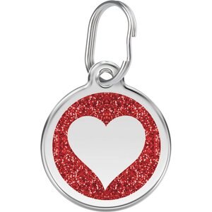 Red Dingo Glitter Heart Stainless Steel Personalized Dog & Cat ID Tag, Red, Large