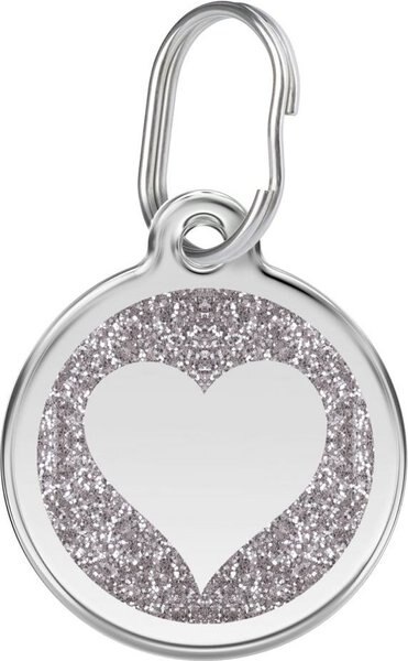 Red Dingo Glitter Heart Stainless Steel Personalized Dog & Cat ID Tag, Silver, Small slide 1 of 6