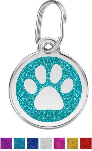 Red Dingo Glitter Paw Print Stainless Steel Personalized Dog & Cat ID Tag, Aqua, Small slide 1 of 7