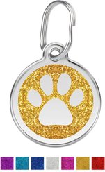 Red Dingo Glitter Paw Print Stainless Steel Personalized Dog & Cat ID Tag, Gold, Small