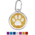 Red Dingo Glitter Paw Print Stainless Steel Personalized Dog & Cat ID Tag, Gold, Medium
